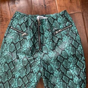 Tiger Mist Green Snake Print Straight Leg Pants